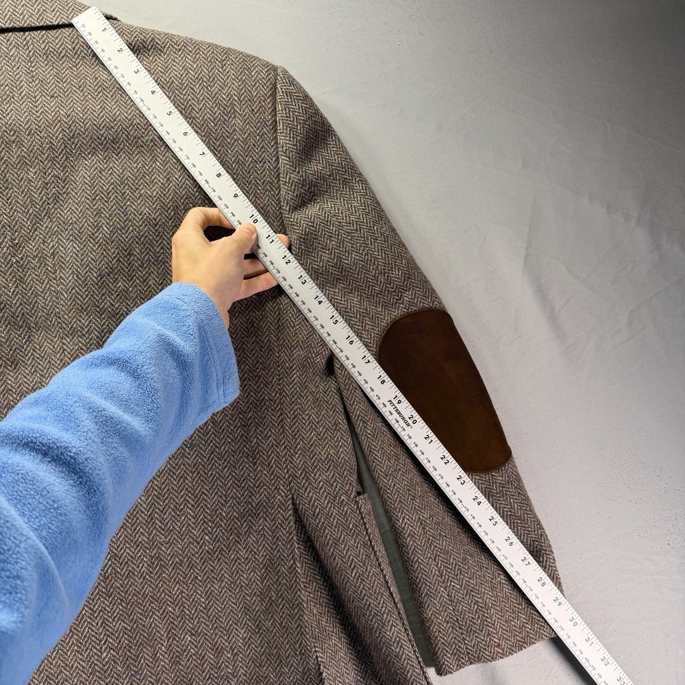 Vintage Herringbone Tweed Wool Blazer Mens 42 Brown Sport Coat Jacket Proffesor - Picture 13 of 13